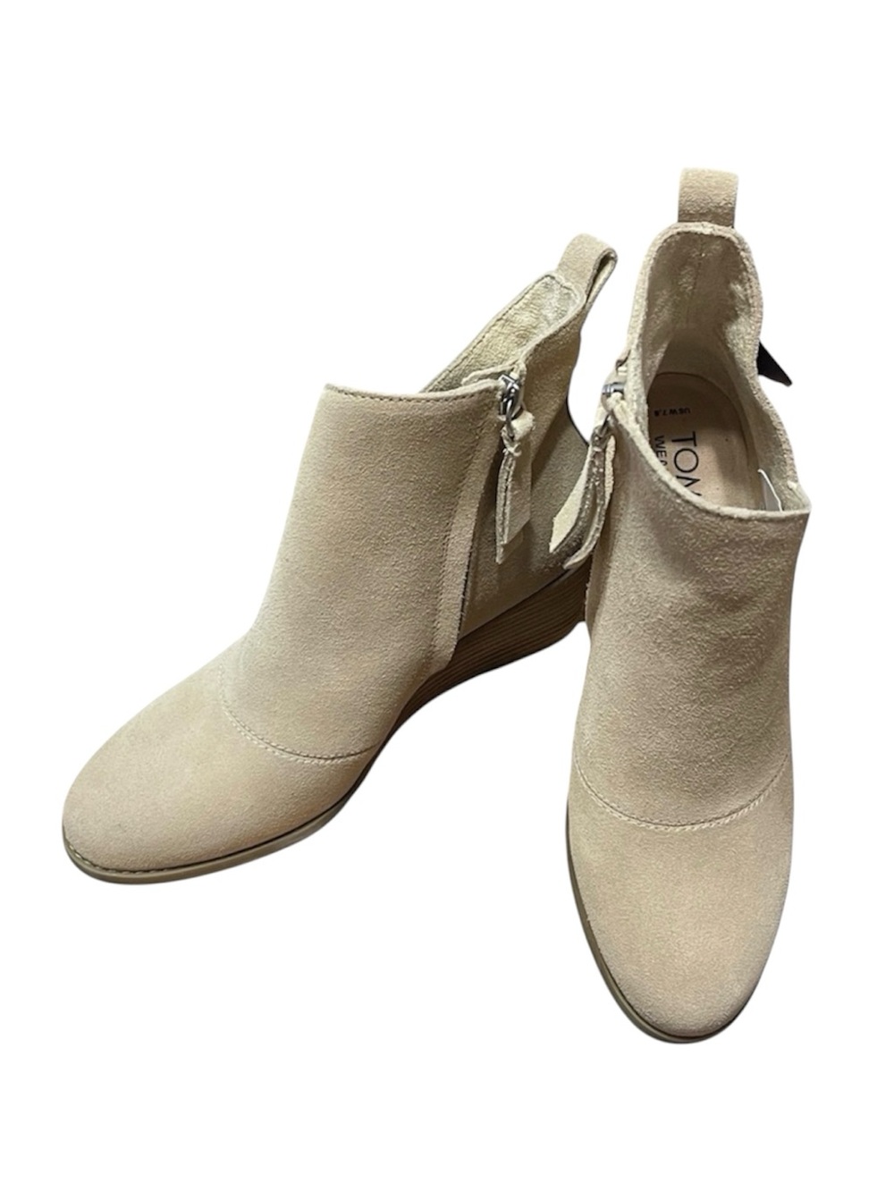 TOMS Sutton Womens Suede Boho Wedge Ankle Booties Oatmeal Size 7.5 Western NWT